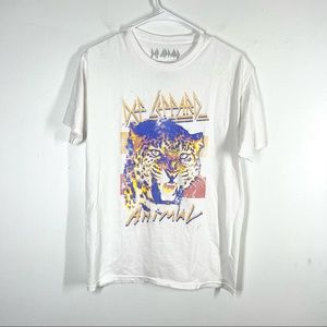 DEF LEPPARD Vintage Retro Style Band Tee Animal Tour Leopard Small White